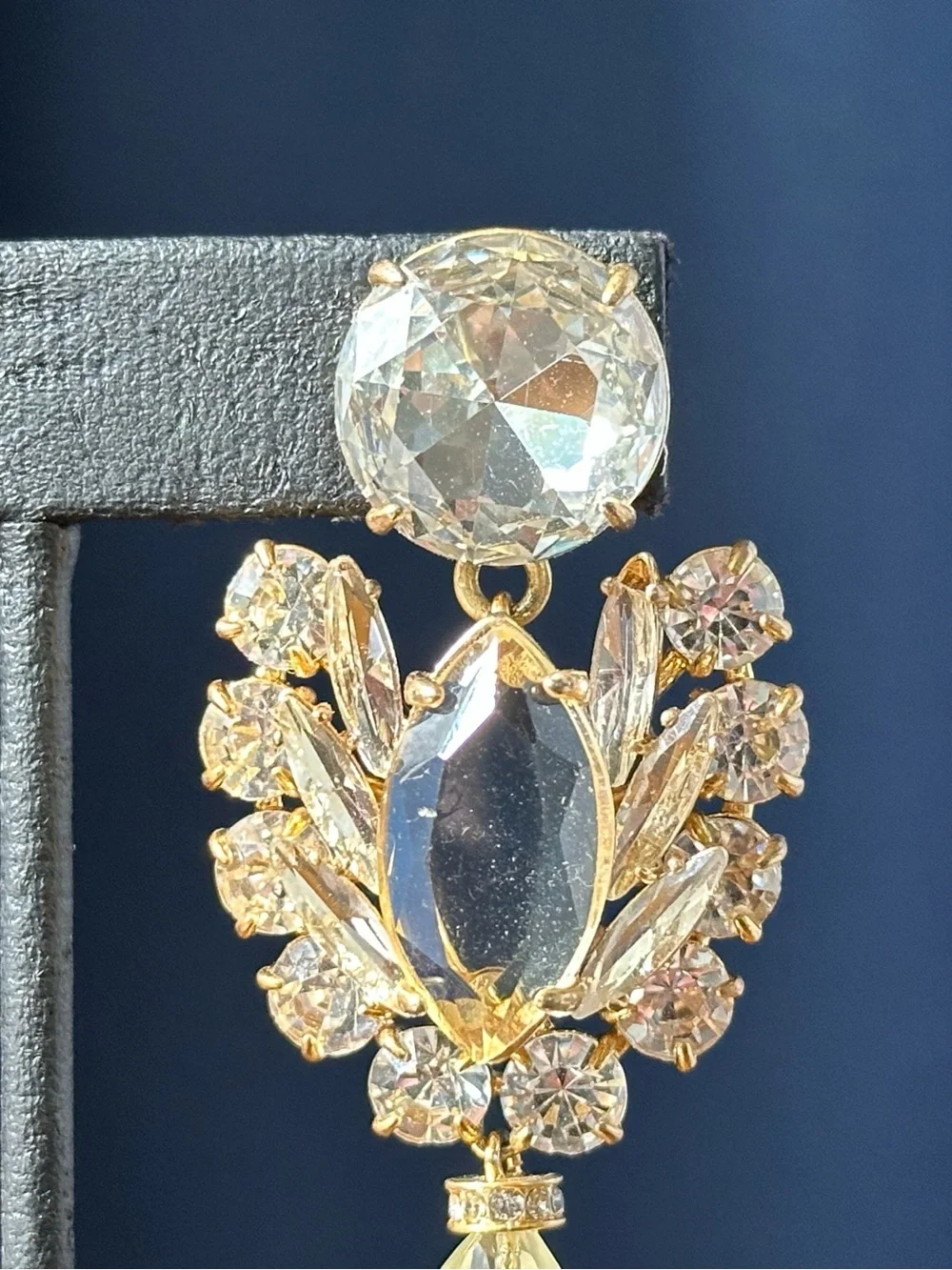 J Crew Gold Tone Chandelier Crystal Drop Statement Earrings Bridal Bling Chunky